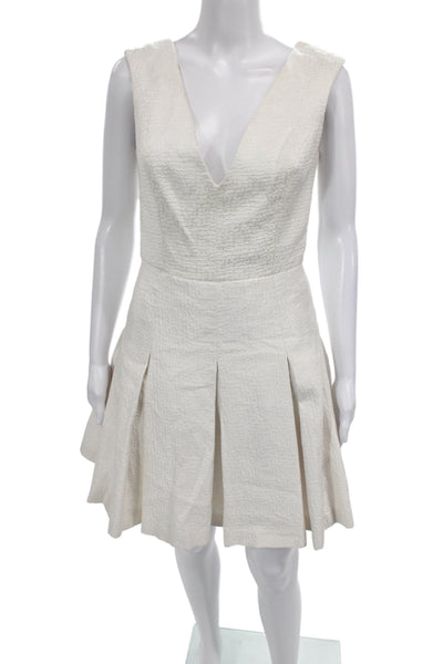 Badgley Mischka Womens Fit & Flare Dress Ivory V-Neck Sleeveless Size 4