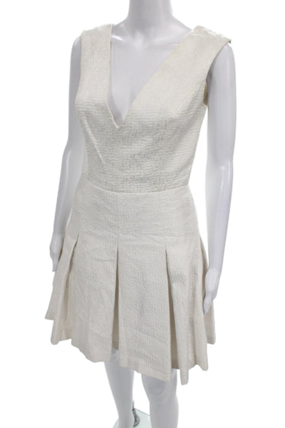 Badgley Mischka Womens Fit & Flare Dress Ivory V-Neck Sleeveless Size 4