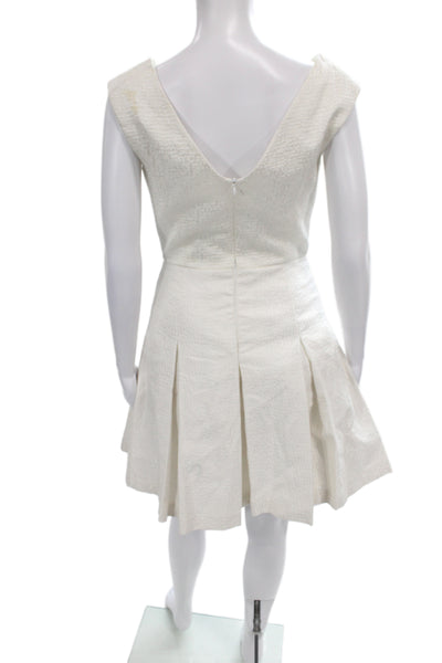 Badgley Mischka Womens Fit & Flare Dress Ivory V-Neck Sleeveless Size 4