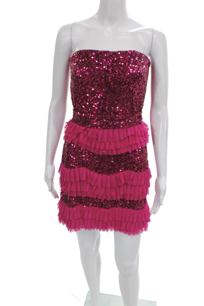 Badgley Mischka Women Sequin Sweetheart Mini Dress Pink Size 0