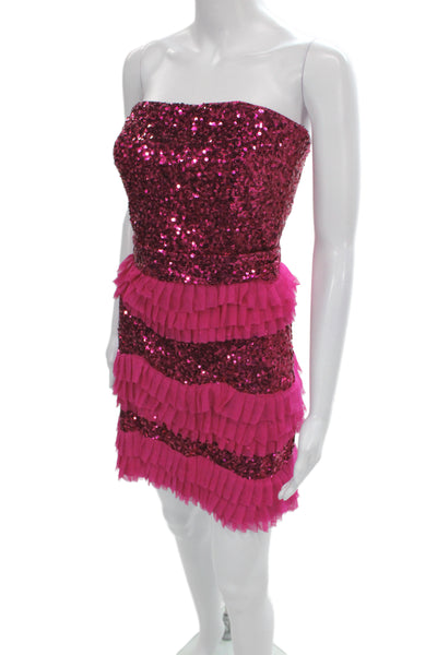 Badgley Mischka Women Sequin Sweetheart Mini Dress Pink Size 0