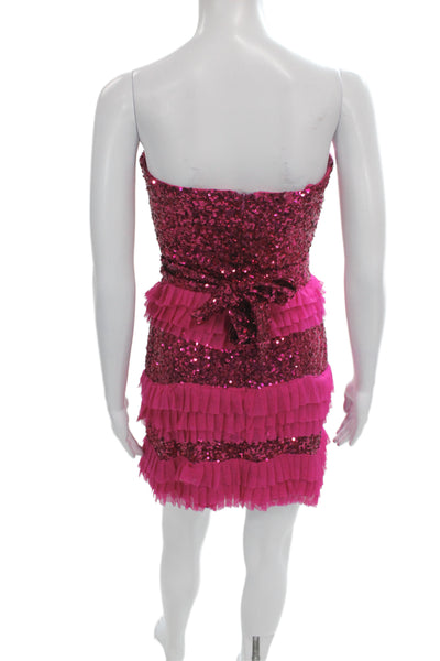 Badgley Mischka Women Sequin Sweetheart Mini Dress Pink Size 0