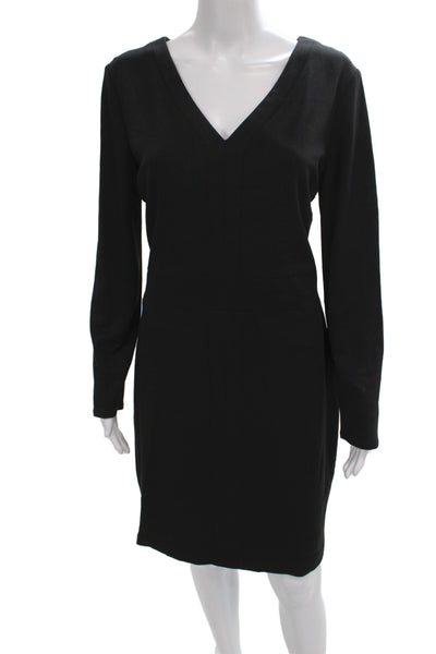 Belle Badgley Mischka Women Sheath Dress Black V-Neck Long Sleeve Knee Size 10