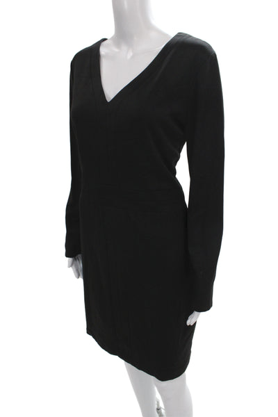 Belle Badgley Mischka Women Sheath Dress Black V-Neck Long Sleeve Knee Size 10