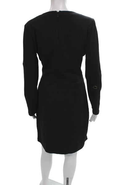 Belle Badgley Mischka Women Sheath Dress Black V-Neck Long Sleeve Knee Size 10