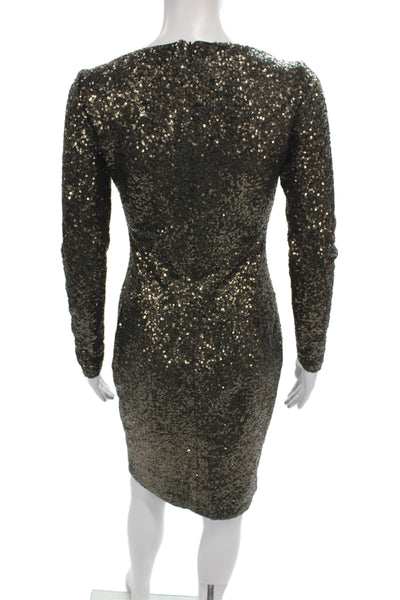 Belle Badgley Mischka Women Bodycon Black Sequin Midi Dress Long Sleeve Size 4
