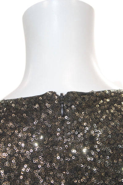 Belle Badgley Mischka Women Bodycon Black Sequin Midi Dress Long Sleeve Size 4
