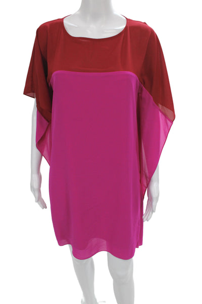 Belle Badgley Mischka Women Shift Dress Red Short Sleeve Round Neck Mini Size 4