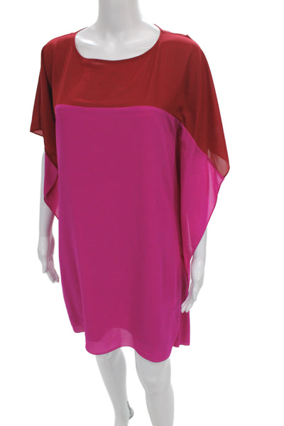 Belle Badgley Mischka Women Shift Dress Red Short Sleeve Round Neck Mini Size 4