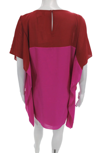 Belle Badgley Mischka Women Shift Dress Red Short Sleeve Round Neck Mini Size 4