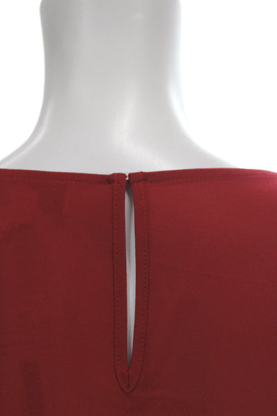 Belle Badgley Mischka Women Shift Dress Red Short Sleeve Round Neck Mini Size 4