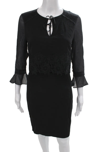 Badgley Mischka Women Sheath Lace Dress Black 3/4 Sleeve Size 6