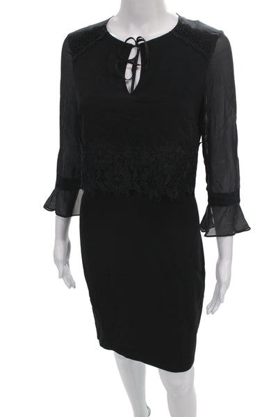 Badgley Mischka Women Sheath Lace Dress Black 3/4 Sleeve Size 6