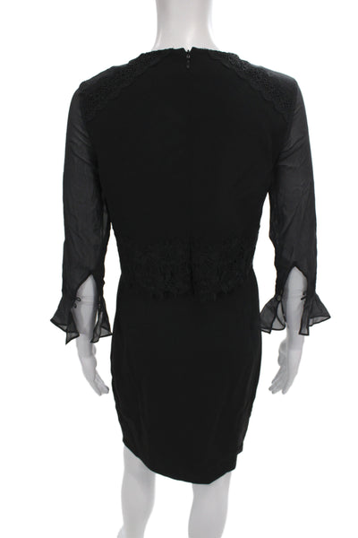 Badgley Mischka Women Sheath Lace Dress Black 3/4 Sleeve Size 6