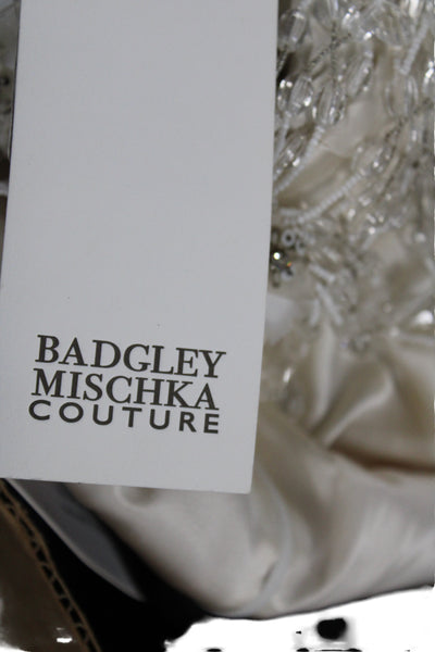Badgley Mischka Women Beige Silk Beaded Shift Dress Mini Zip Size 10