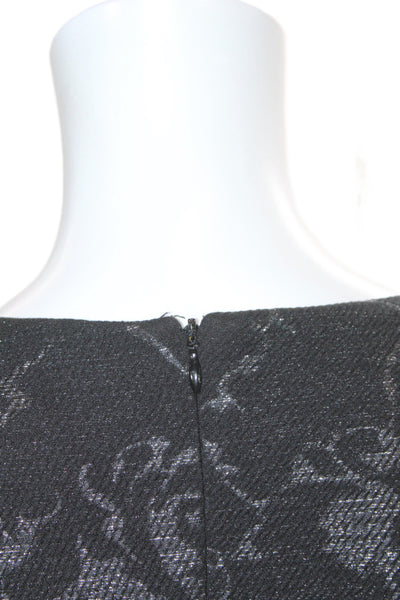 Belle Badgley Mischka Women Sheath Floral Midi Black Long Sleeve Zip Size 4
