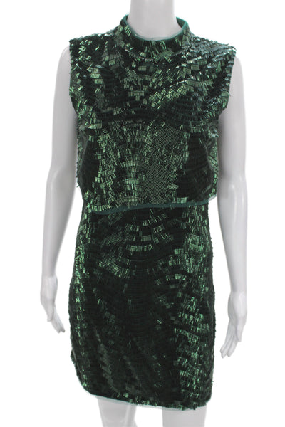 Jewel Badgley Mischka Women Sheath Dress Green Sleeveless Knee Size 0