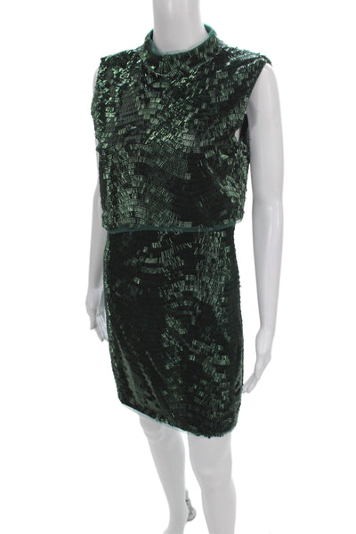Jewel Badgley Mischka Women Sheath Dress Green Sleeveless Knee Size 0