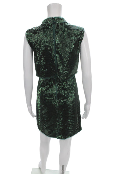 Jewel Badgley Mischka Women Sheath Dress Green Sleeveless Knee Size 0