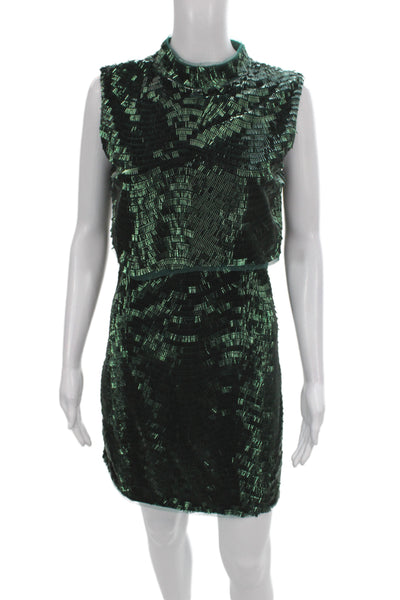 Jewel Badgley Mischka Women Mini Sleeveless Green High Neck Dress Size 8