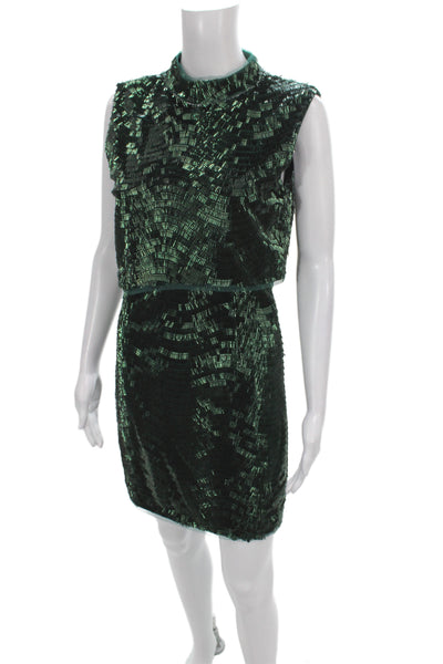 Jewel Badgley Mischka Women Mini Sleeveless Green High Neck Dress Size 8
