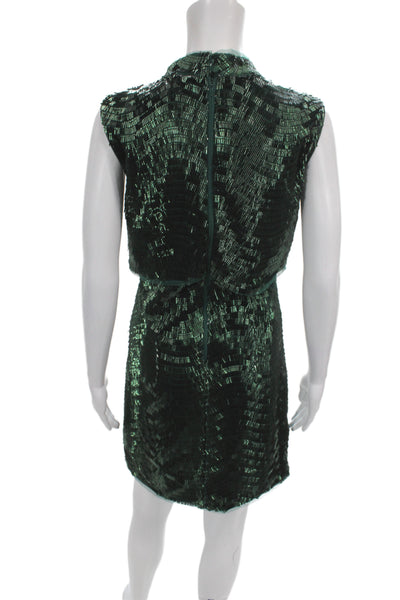 Jewel Badgley Mischka Women Mini Sleeveless Green High Neck Dress Size 8