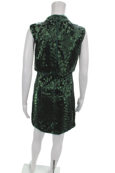 Jewel Badgley Mischka Womens Sheath Dress Green Sleeveless Beaded Size 2