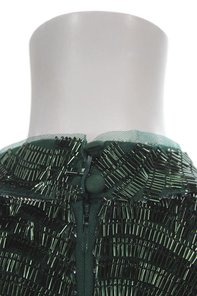 Jewel Badgley Mischka Womens Sheath Dress Green Sleeveless Beaded Size 2