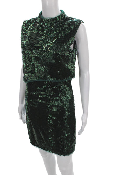 Jewel Badgley Mischka Womens Sheath Dress Green Cocktail Size 2