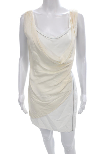 Mark & James by Badgley Mischka Women Sheath Silk Cowl Neck Ivory Dress Size S