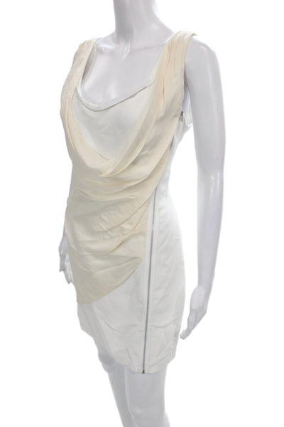 Mark & James by Badgley Mischka Women Sheath Silk Cowl Neck Ivory Dress Size S