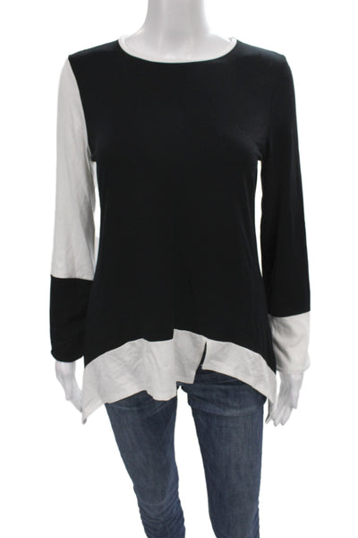 Lisa Bayne Women Colorblock Black Tunic T-Shirt Round Neck Long Sleeve Size XS