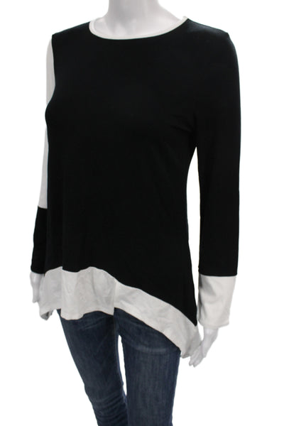 Lisa Bayne Women Colorblock Black Tunic T-Shirt Round Neck Long Sleeve Size XS