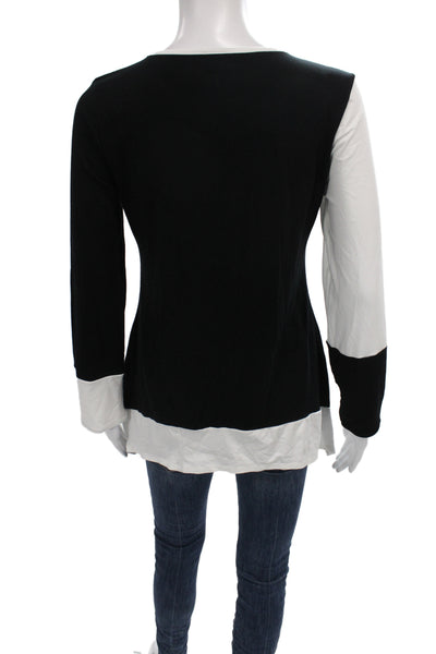 Lisa Bayne Women Colorblock Black Tunic T-Shirt Round Neck Long Sleeve Size XS