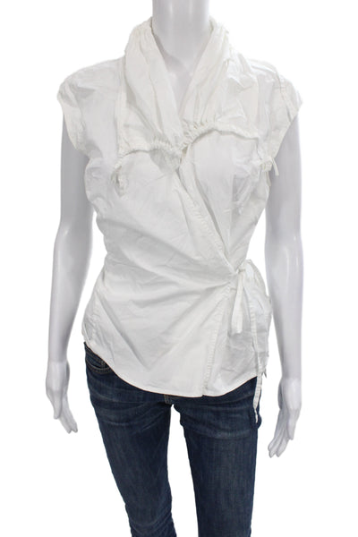 Oska Women Kimono Blouse White Cotton Cowl Neck Short Sleeve Size 1
