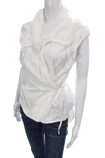 Oska Women Kimono Blouse White Cotton Cowl Neck Short Sleeve Size 1