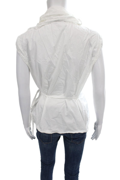 Oska Women Kimono Blouse White Cotton Cowl Neck Short Sleeve Size 1
