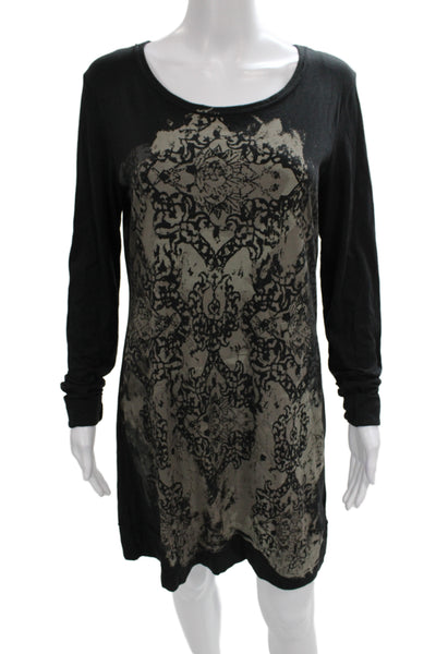 Peruvian Connection Womens T-Shirt Dress Black Long Sleeve Geometric Size S