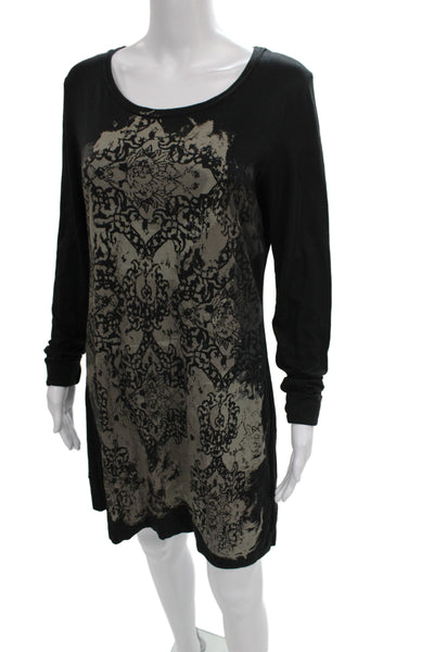 Peruvian Connection Womens T-Shirt Dress Black Long Sleeve Geometric Size S