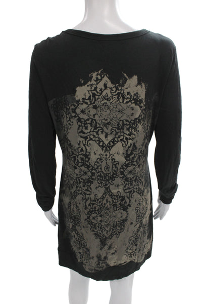 Peruvian Connection Womens T-Shirt Dress Black Long Sleeve Geometric Size S