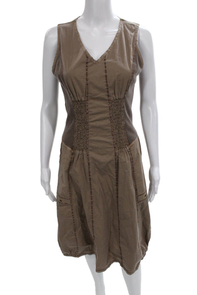 XCVI Women Tank Dress Brown V-Neck Sleeveless Cotton Full-Length Size XS