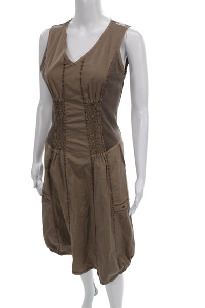 XCVI Women Tank Dress Brown V-Neck Sleeveless Cotton Full-Length Size XS