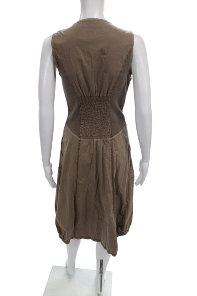XCVI Women Tank Dress Brown V-Neck Sleeveless Cotton Full-Length Size XS