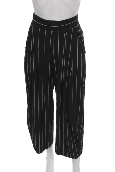 Lisa Bayne Women Cropped Black Pants 92% Rayon Striped Size XS