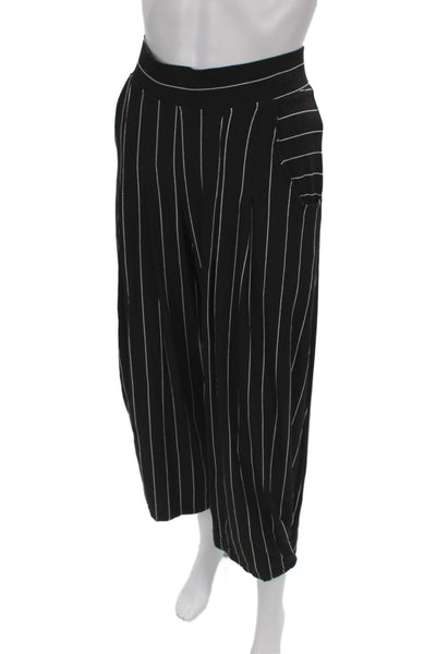 Lisa Bayne Women Cropped Black Pants 92% Rayon Striped Size XS