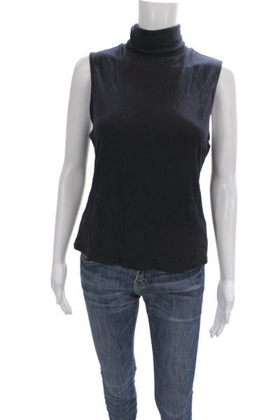 Theory Women Turtleneck Sleeveless Tank Black Viscose Basic Size L