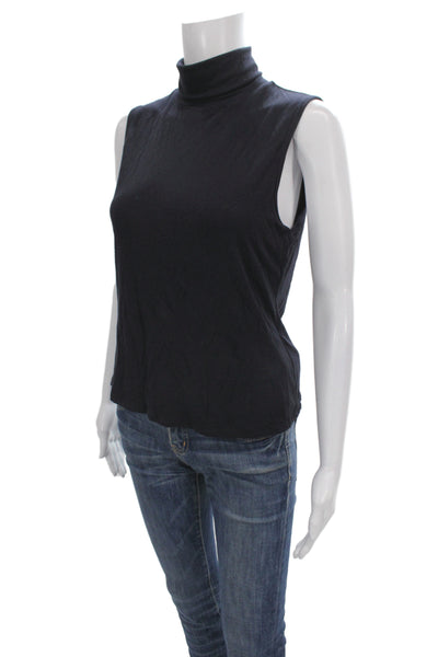 Theory Women Turtleneck Sleeveless Tank Black Viscose Basic Size L