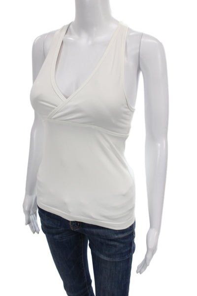 Lululemon Women Basic Sleeveless V-Neck Tank White Nylon Athleisure Size 2