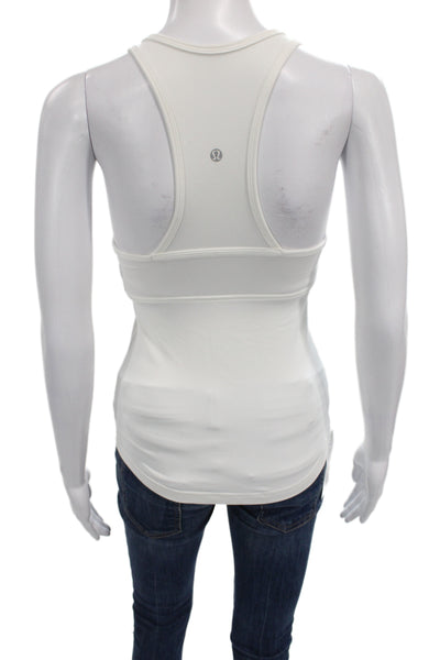 Lululemon Women Basic Sleeveless V-Neck Tank White Nylon Athleisure Size 2