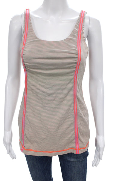 Lululemon Women Striped Beige Scoop Neck Sleeveless Tank Size 8
